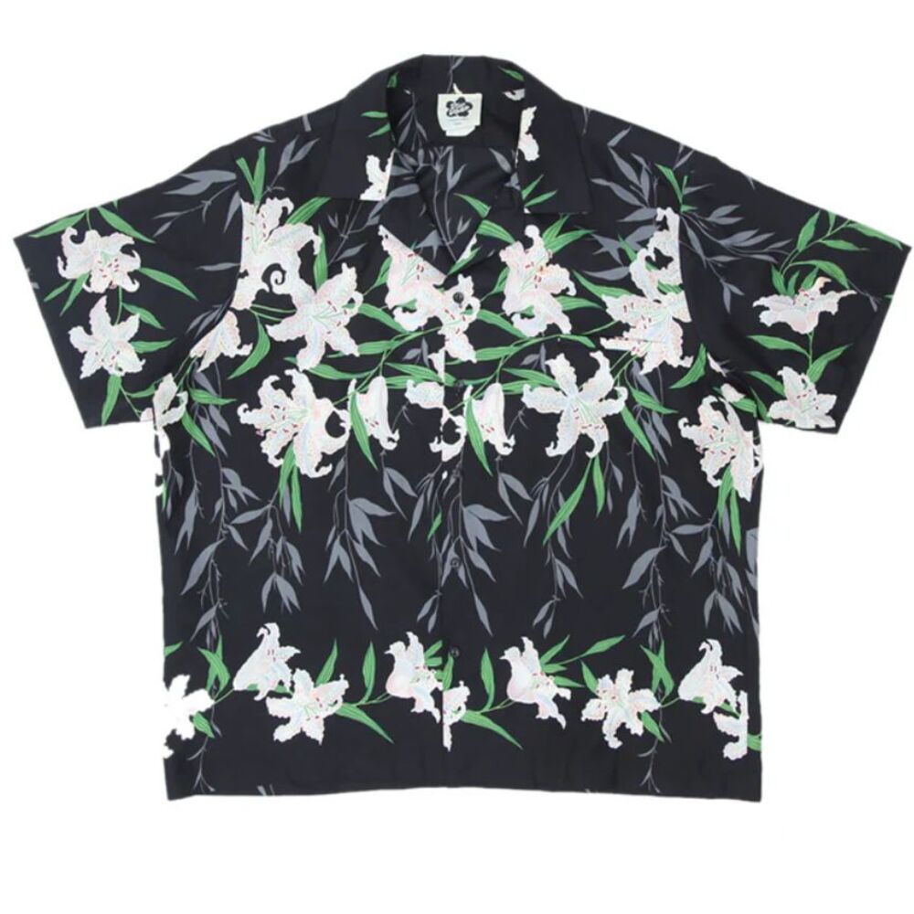 Hilo Hattie Mens Floral Hawaiian Shirt Size Large Black‎ Green Short Sleeve